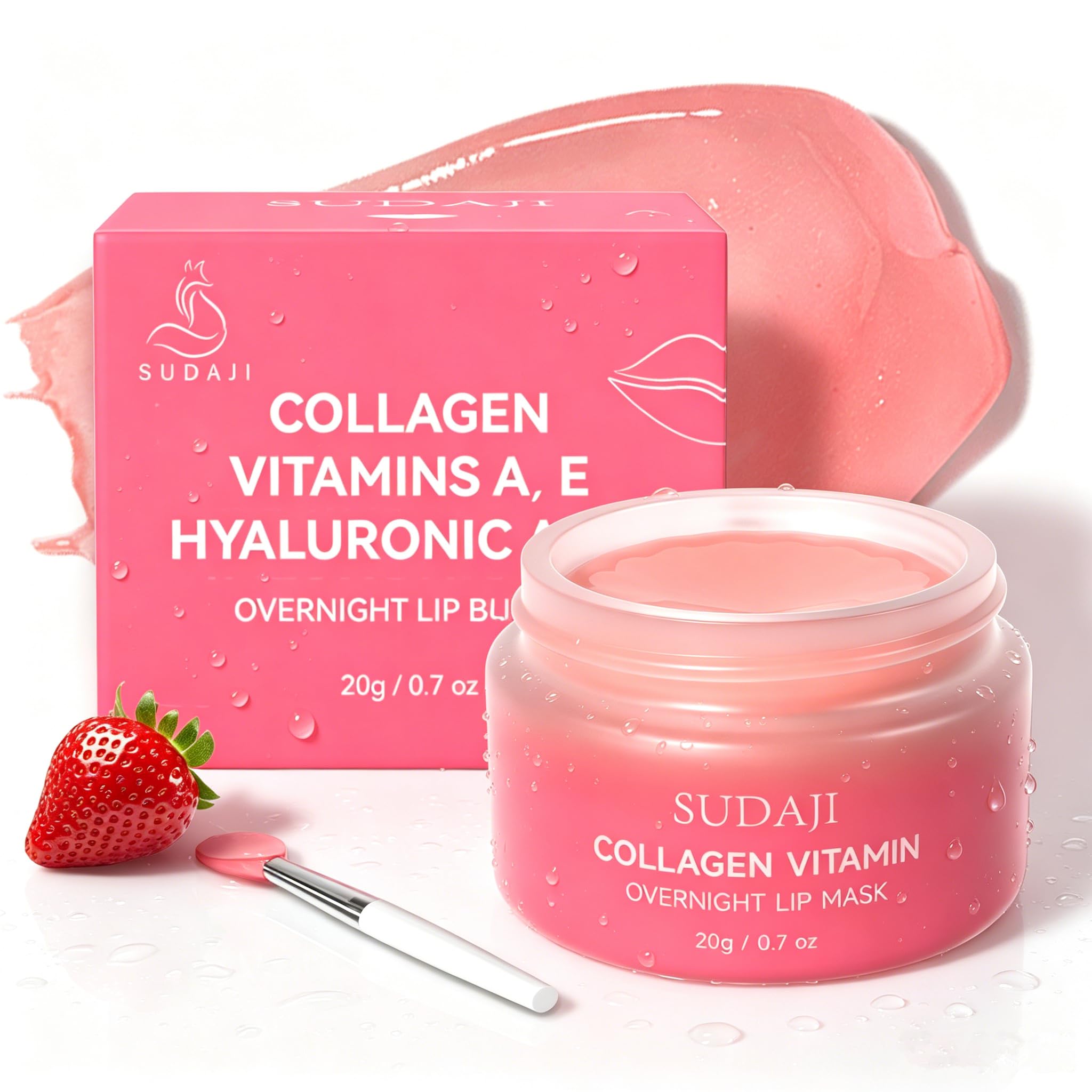 SUDAJI jar front view showing strawberry lip mask and hydration benefit