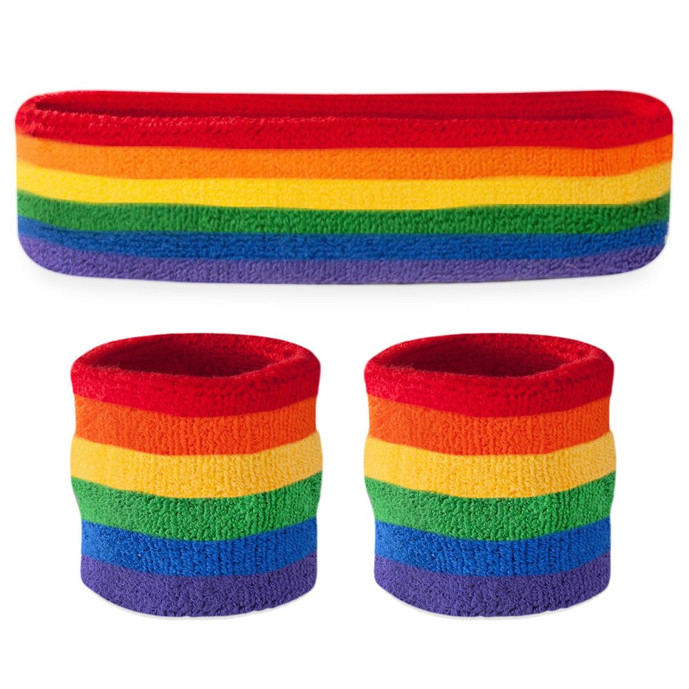 Suddora front packaging view showing colorful striped sweatband set for visibility