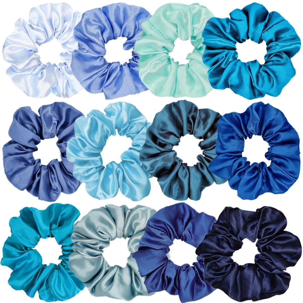 Sufermoe front packaging showing 12 assorted blue scrunchies and neat presentation