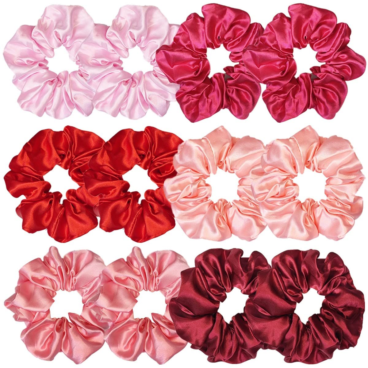 Sufermoe front packaging showing 12 assorted red scrunchies and compact storage benefit