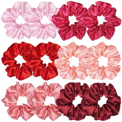 Sufermoe front packaging showing 12 assorted red scrunchies and compact storage benefit