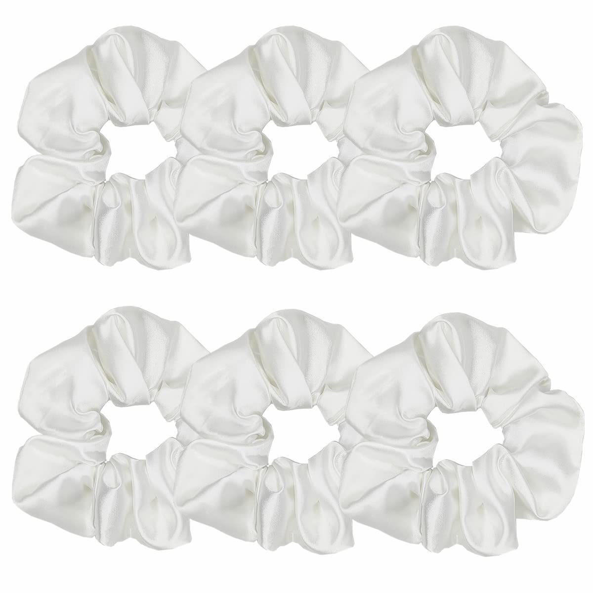 Sufermoe front packaging showing six white satin scrunchies, neat and gift-ready