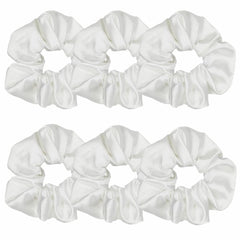 Sufermoe front packaging showing six white satin scrunchies, neat and gift-ready