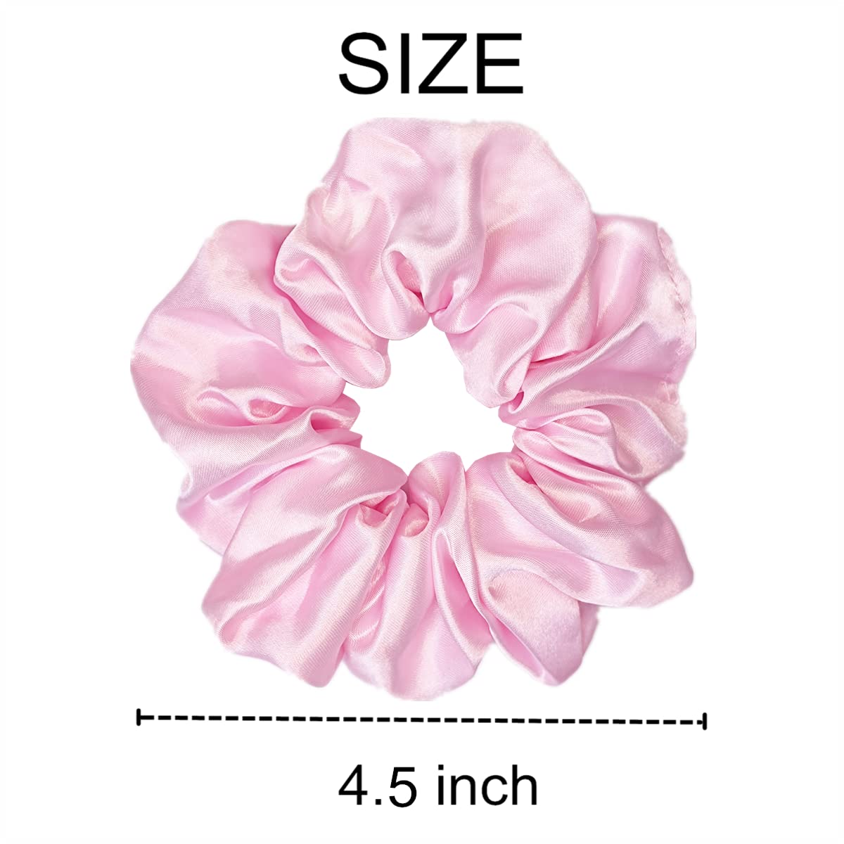 Sufermoe stacked scrunchies next to ruler showing scale and flexible 4.5 inch size