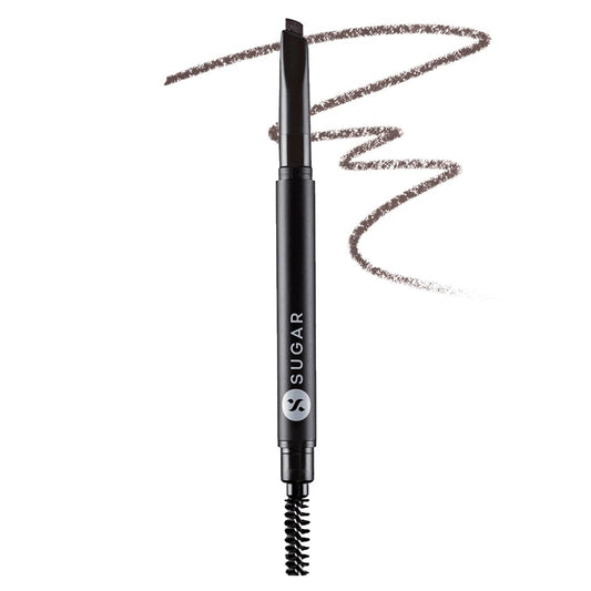 SUGAR Cosmetics front packaging showing pencil and spoolie, travel-friendly convenience
