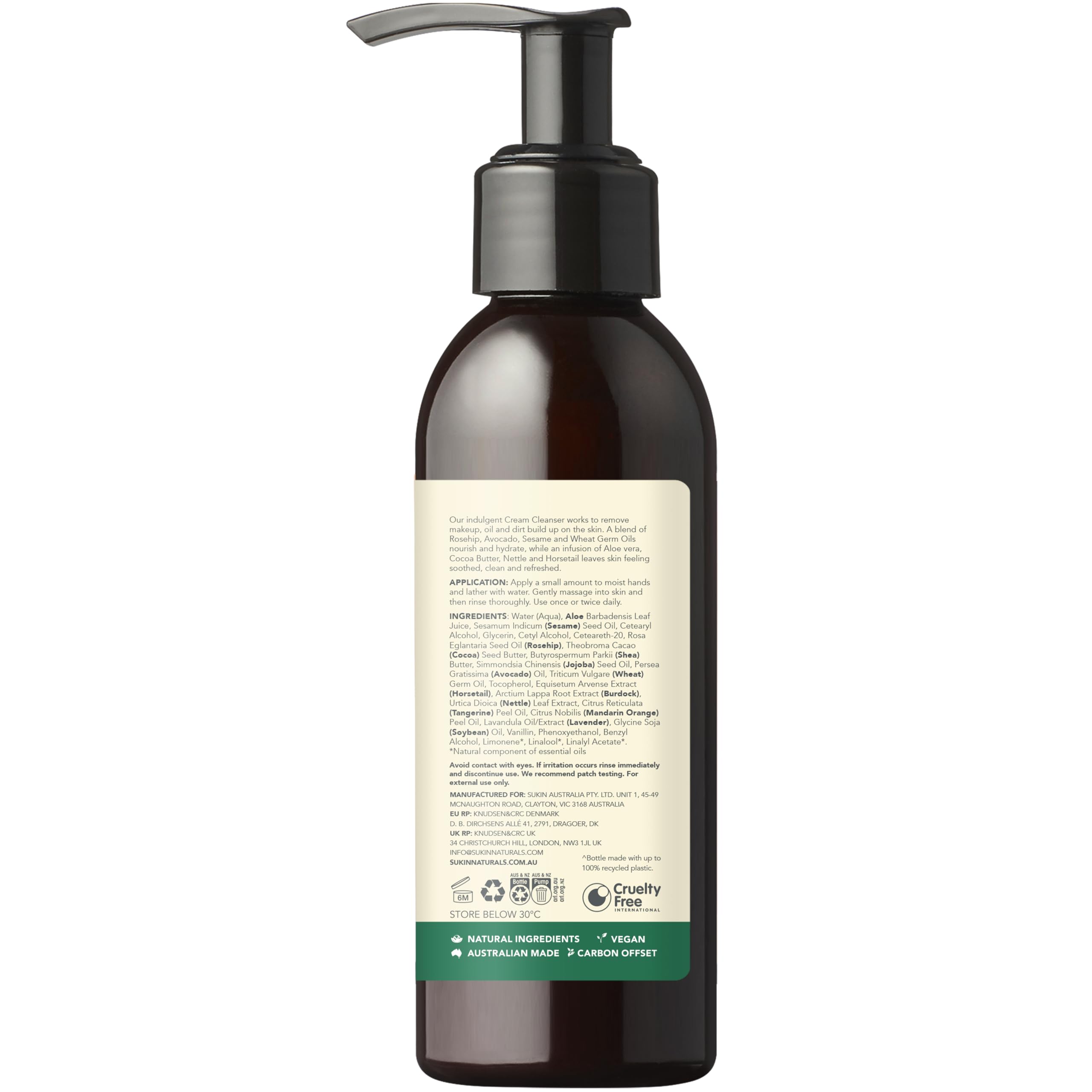 Sukin cream cleanser dispensed in hand demonstrating gentle application benefit