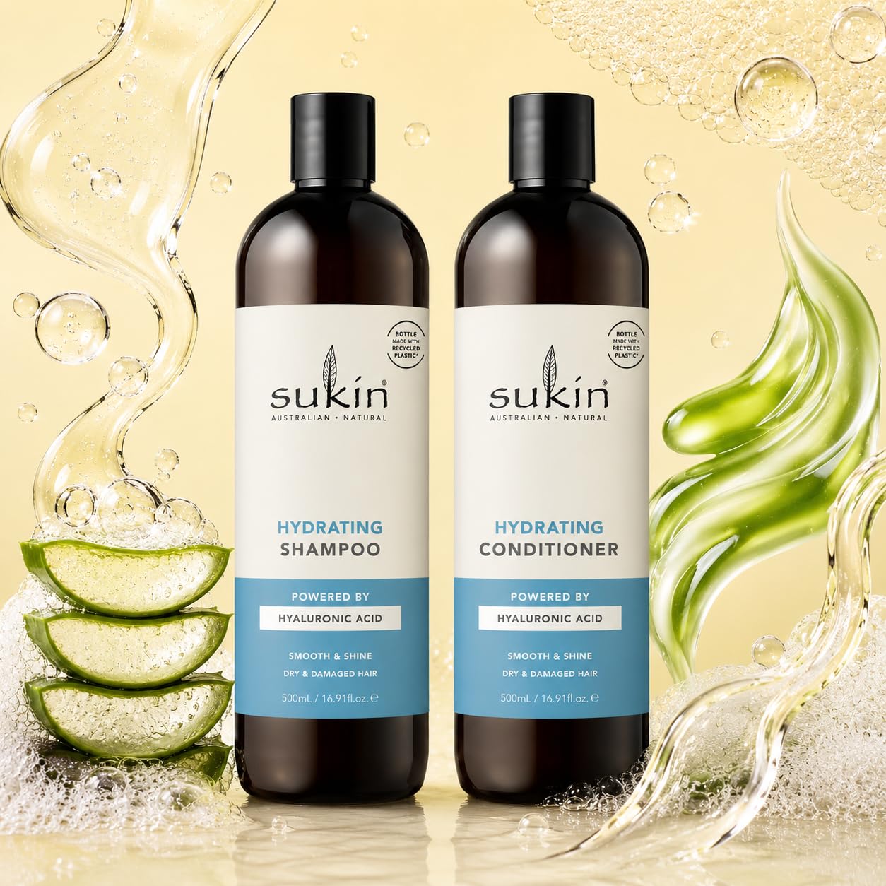 Sukin conditioner bottle side view showing product information and clean formula