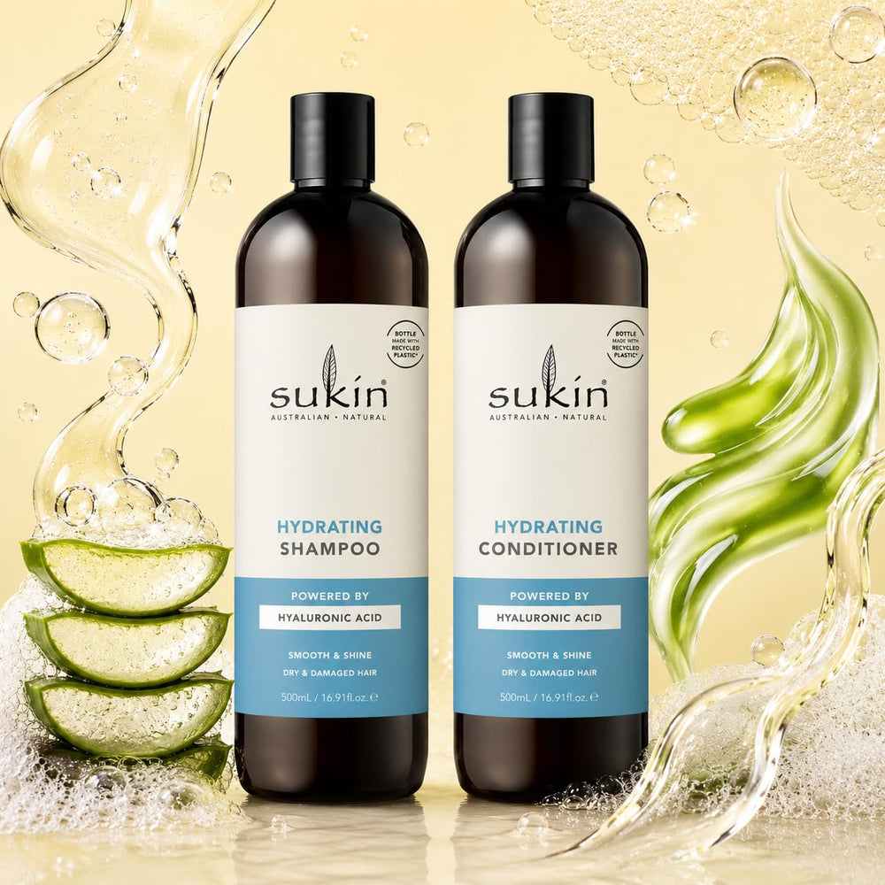 Sukin conditioner bottle side view showing product information and clean formula