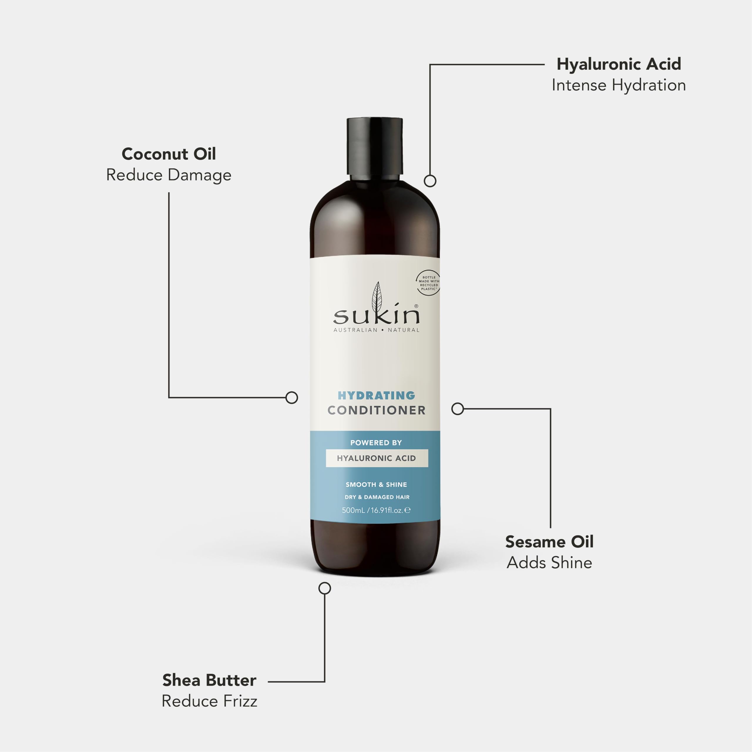 Sukin conditioner in hand for size comparison and portable 16.91 fl oz benefit