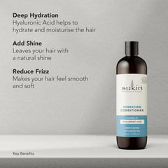 Sukin conditioner open cap with ingredient callouts emphasizing natural oils