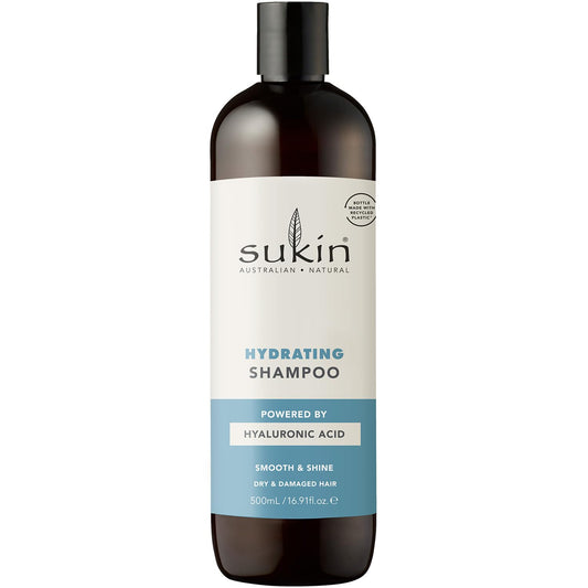 Sukin hydrating shampoo front bottle showing label and benefits