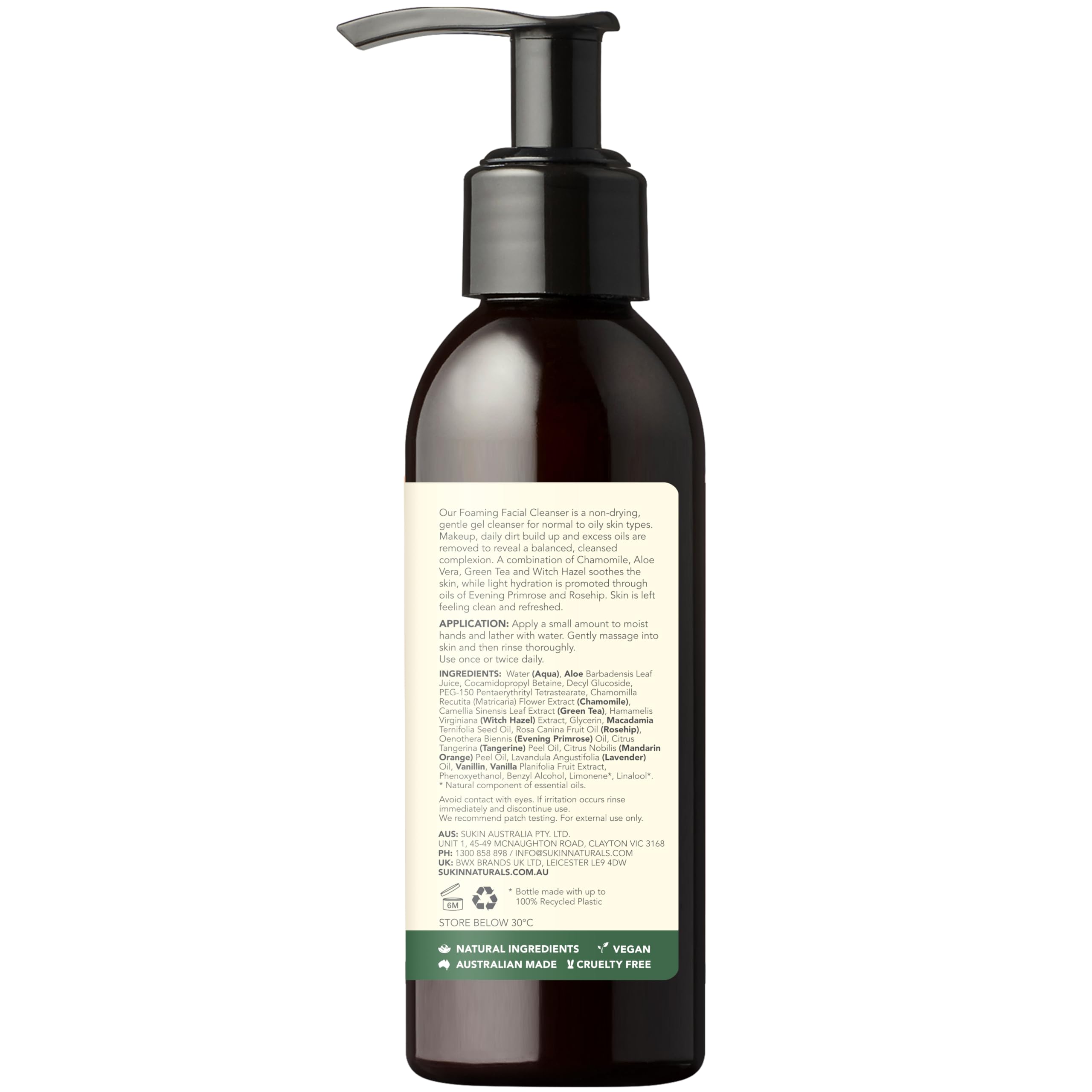 Sukin label close-up highlighting botanical ingredients and clarity
