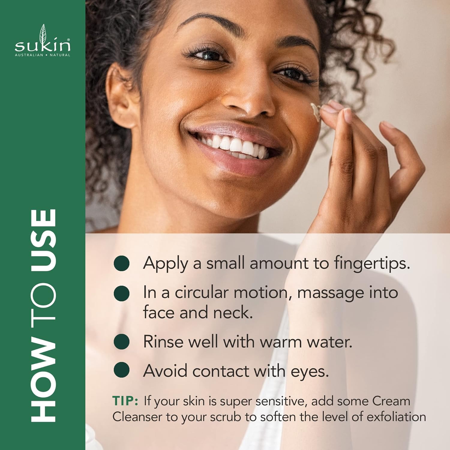 Sukin tube next to hand for size comparison and travel-friendly benefit