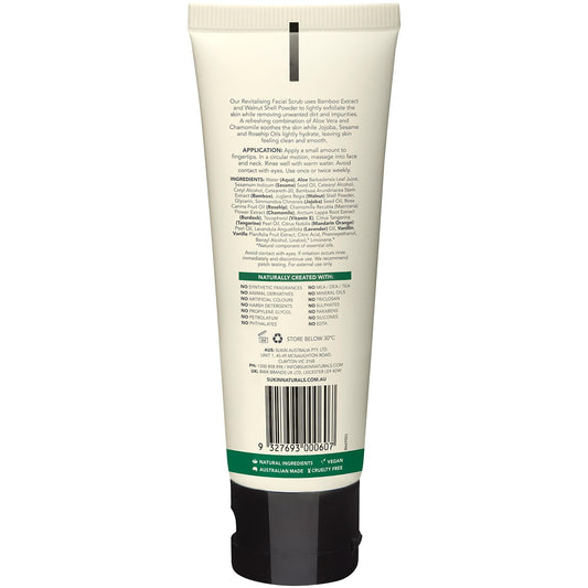Sukin cream texture close-up with bamboo and walnut granules for gentle buffing