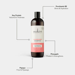 Sukin shampoo held in hand to show 16.9 fl oz scale and travel-friendly size