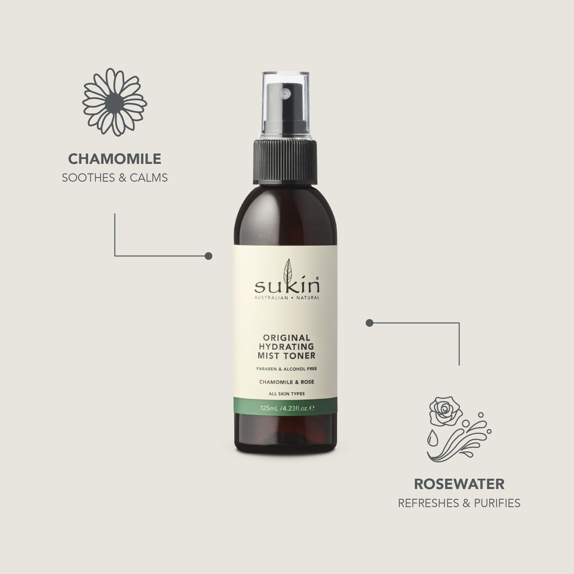 Sukin toner in hand for scale comparison and portable, travel-friendly convenience