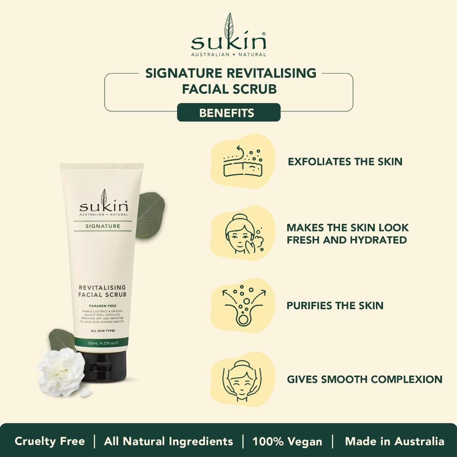 Sukin label detail highlighting natural ingredients and vegan claim