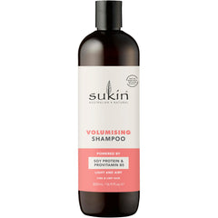 Sukin volumising shampoo front bottle showing label and size for easy identification and value