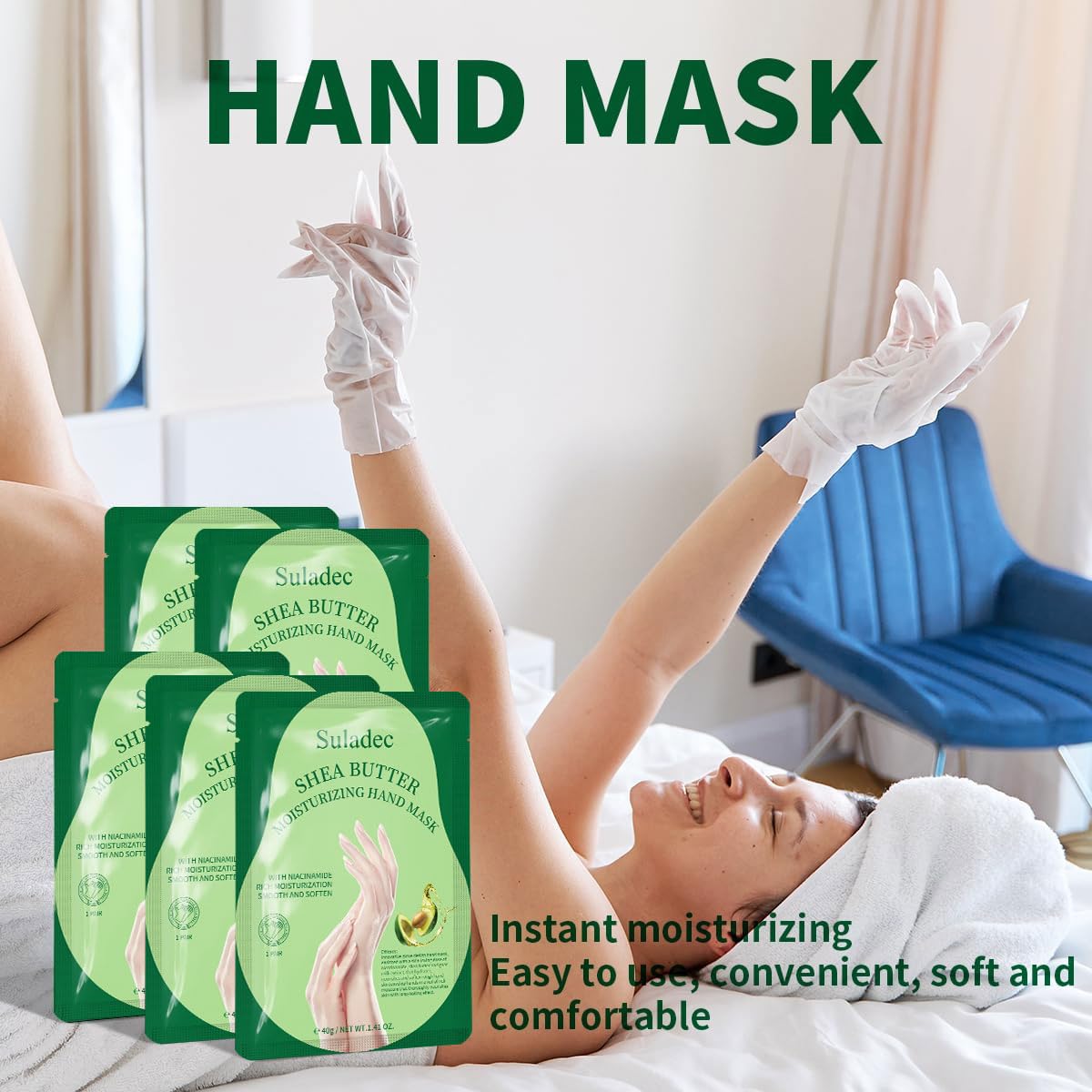 SULADEC removed gloves with serum massaged into hands for softness