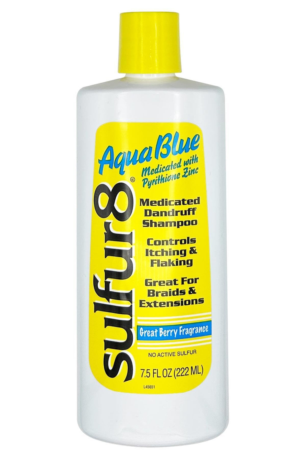 SULFUR8 front bottle packaging showing medicated dandruff benefits