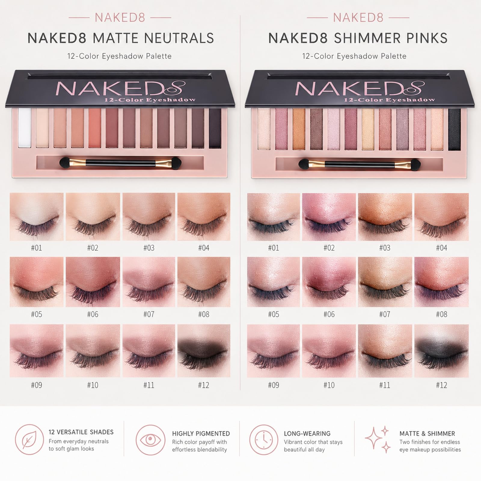 Sulily dual-ended brushes beside palette showing tools for crease and lid application