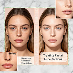 Sulily sponge patting foundation onto skin demonstrating easy blending benefit