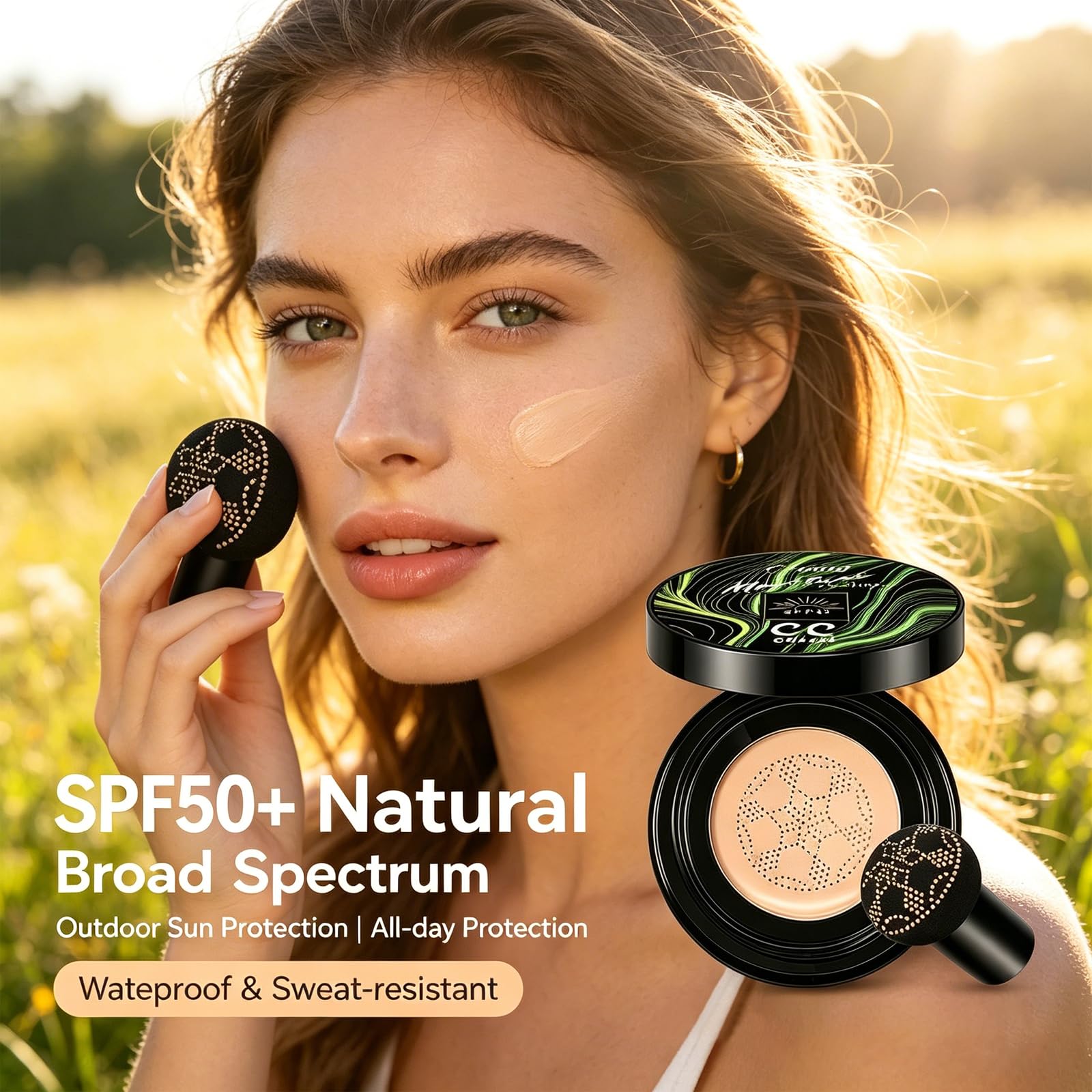 Sulily open compact with mushroom sponge ready for quick application benefit