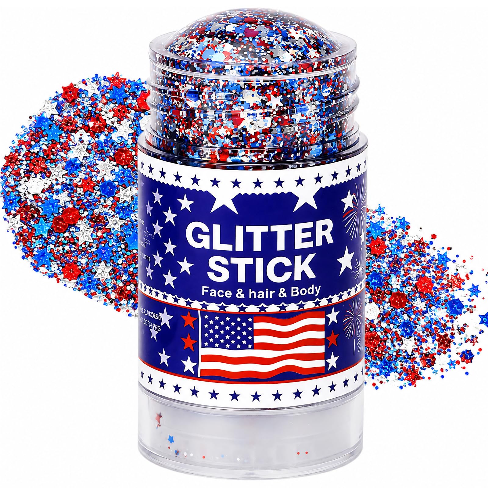 Sulily glitter stick front packaging showing patriotic colors and compact design benefit