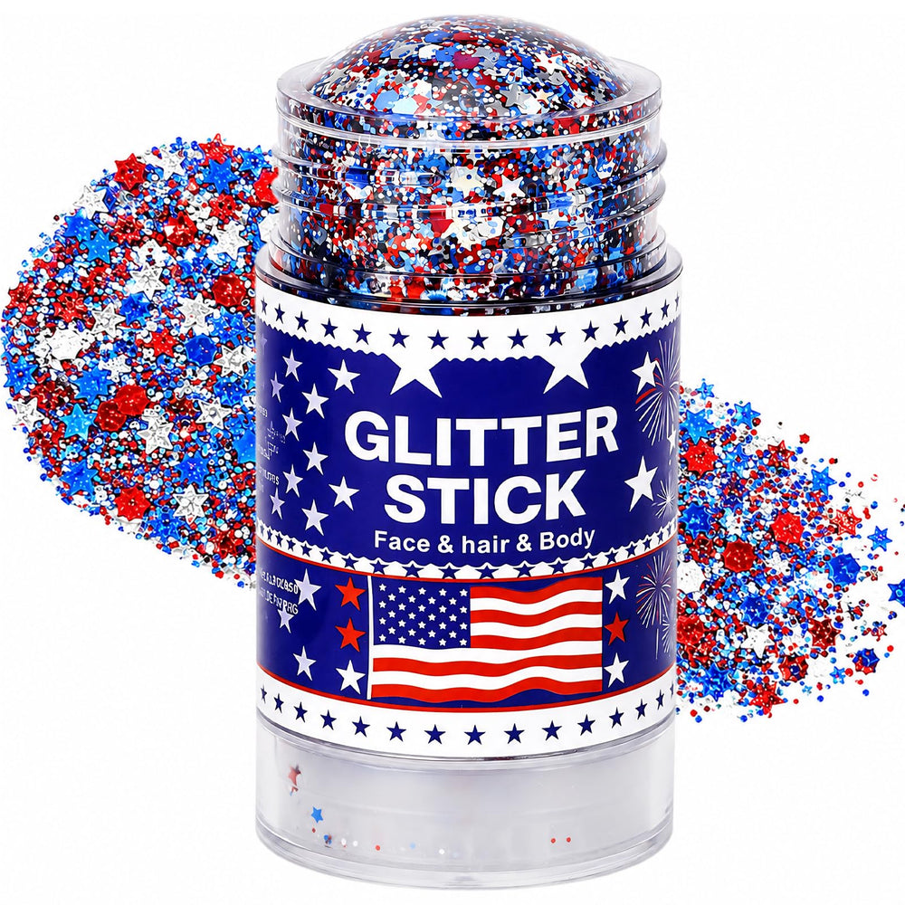 Sulily glitter stick front packaging showing patriotic colors and compact design benefit