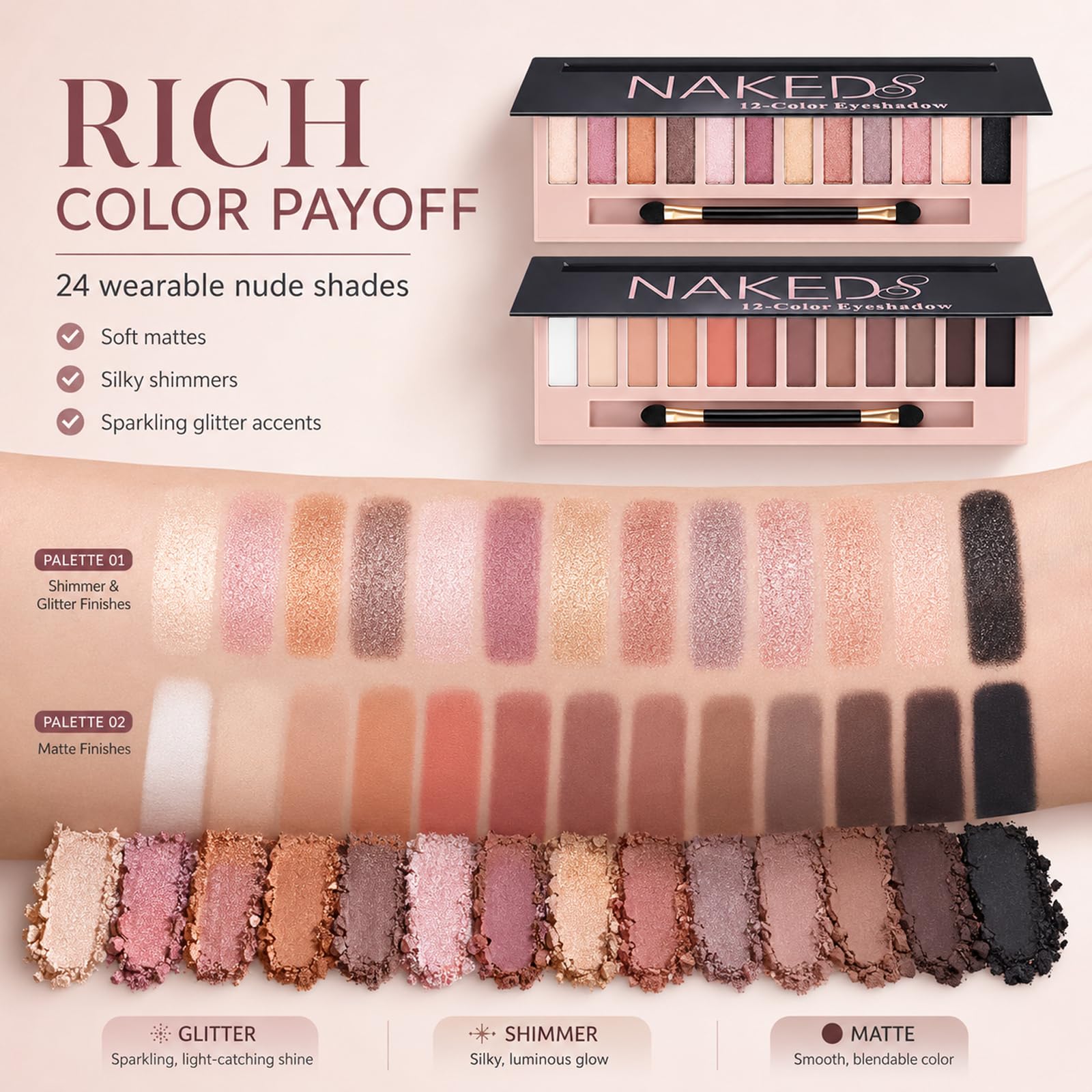 Sulily shimmer shade applied wet on a swatch to show intensified reflective payoff
