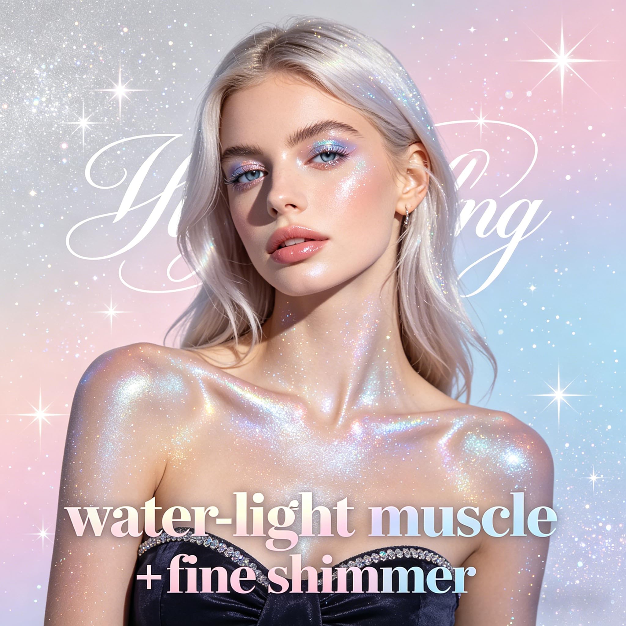 Sulily glitter along shoulder and collarbone creating festival-ready highlight