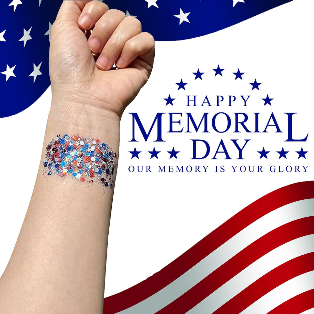 Sulily shoulder and collarbone highlight showing dramatic patriotic sparkle for photos