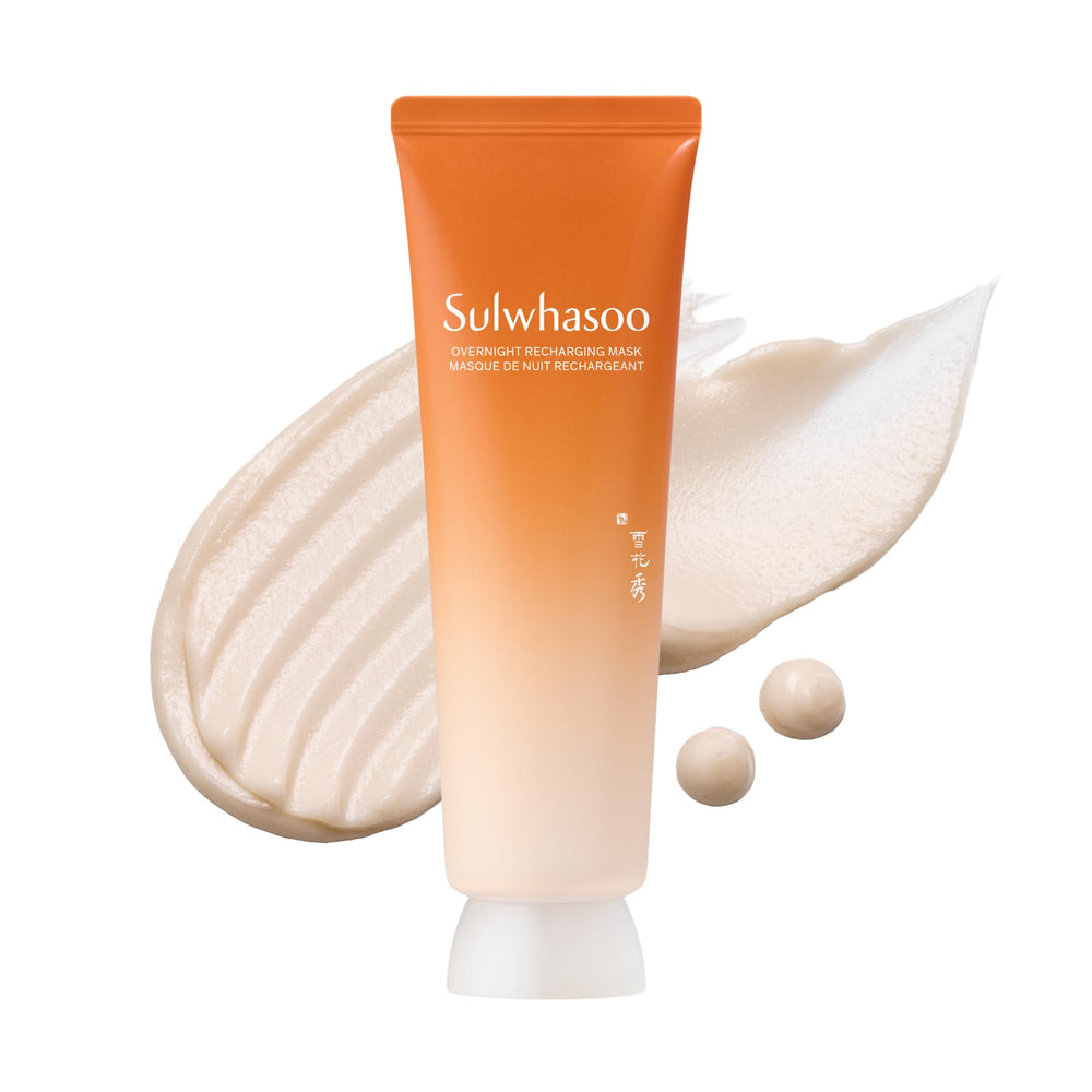 Sulwhasoo jar front view showing overnight recharging mask, highlights premium packaging and hydration benefit