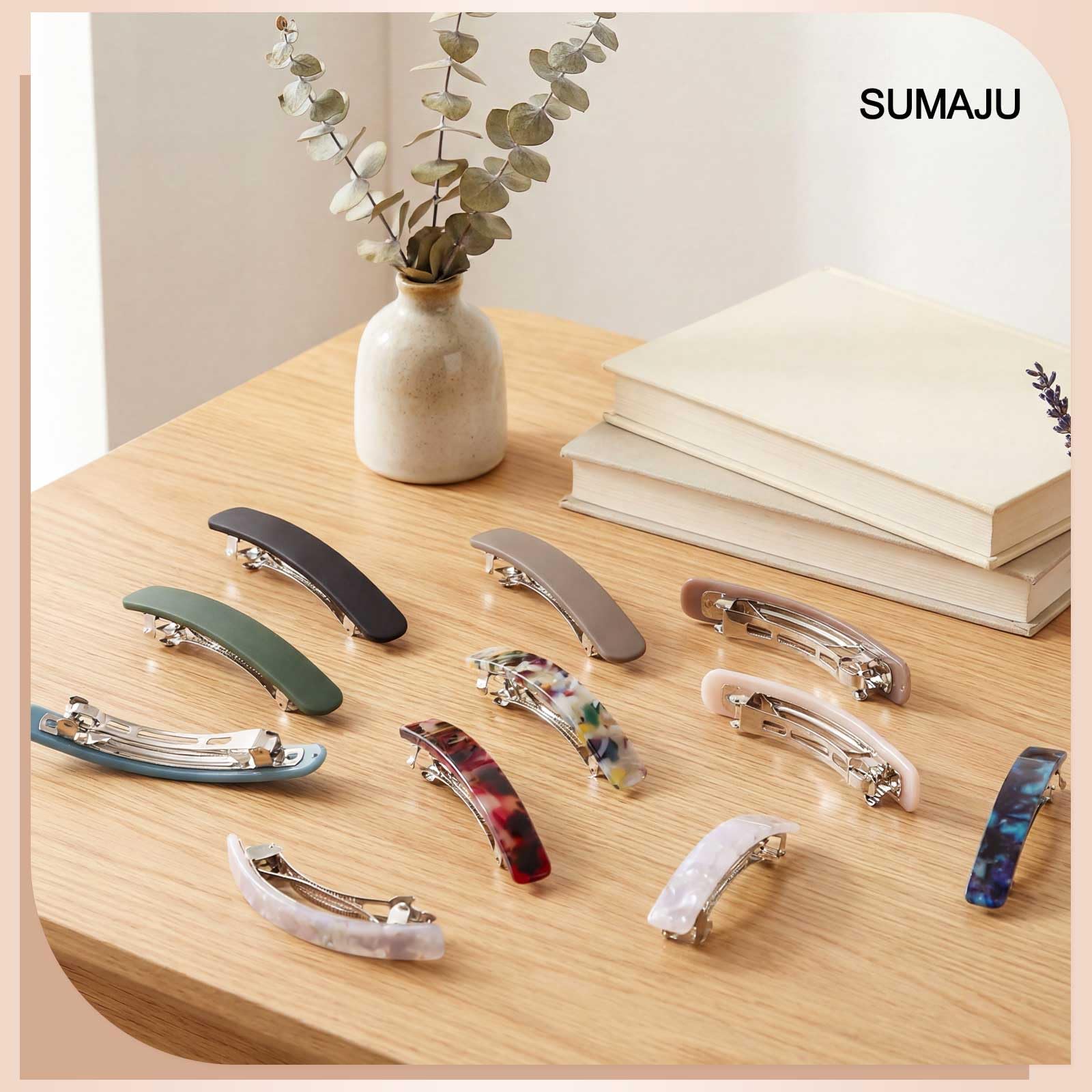 SUMAJU barrette clipped in hair demonstrating secure hold and style