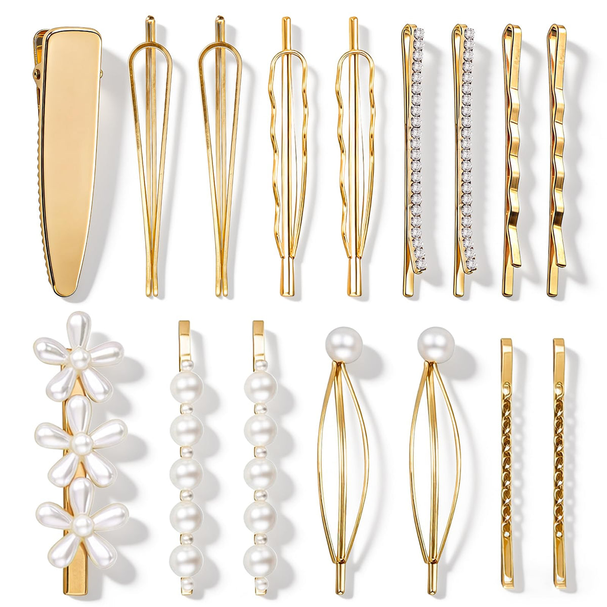 SUMAJU front packaging showing 16 gold pearl bobby pins and benefits