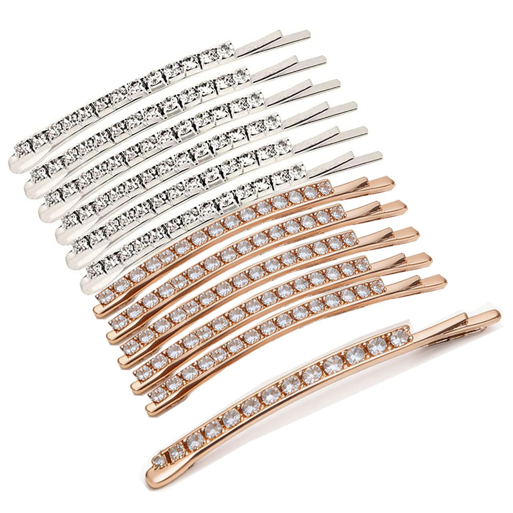 SUMAJU front view of 12-piece rhinestone bobby pins showing mixed-metal finishes and sparkle benefit