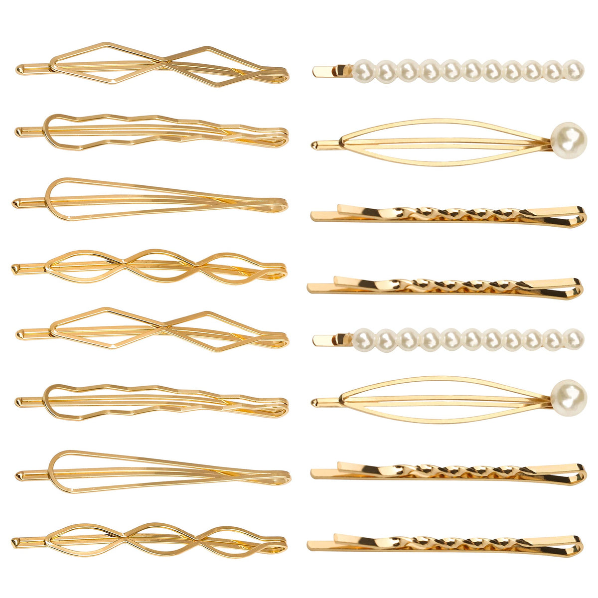 SUMAJU front view of 16-piece gold hair pin set showing organized assortment and neat packaging benefit