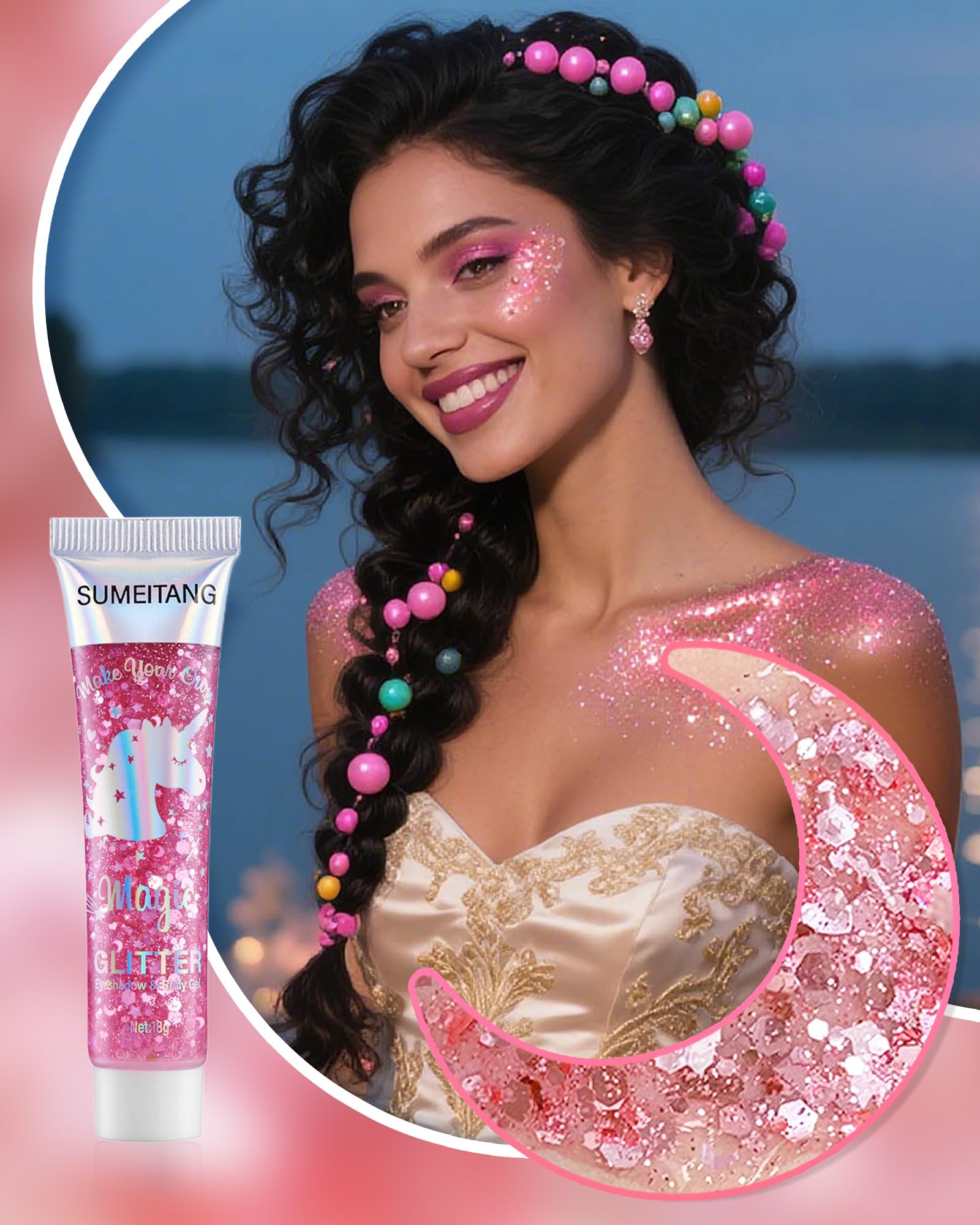SUMEITANG close-up holographic sequins reflecting rainbow light and sparkle