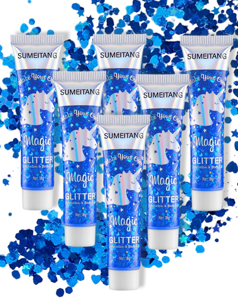 SUMEITANG front packaging showing six holographic glitter gels for event-ready shine