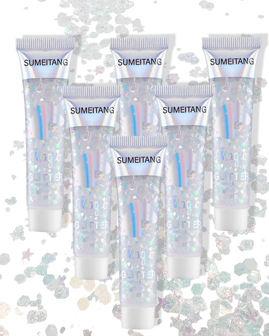 SUMEITANG front packaging showing six clear white glitter gel pots for easy selection and storage