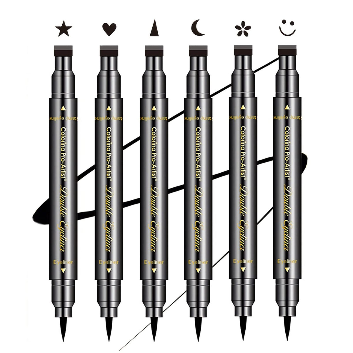 SUMEITANG front packaging showing six double-headed eyeliner pens and shapes for easy gifting