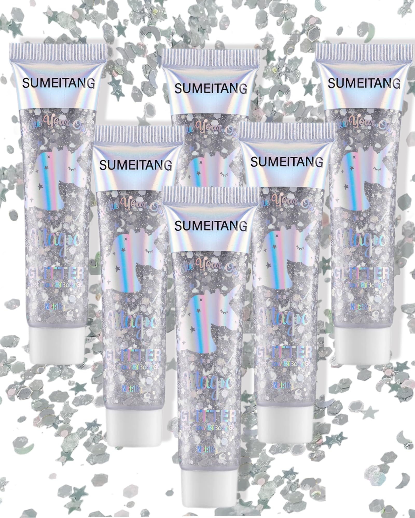 SUMEITANG front packaging showing six glitter gel pots and color variety