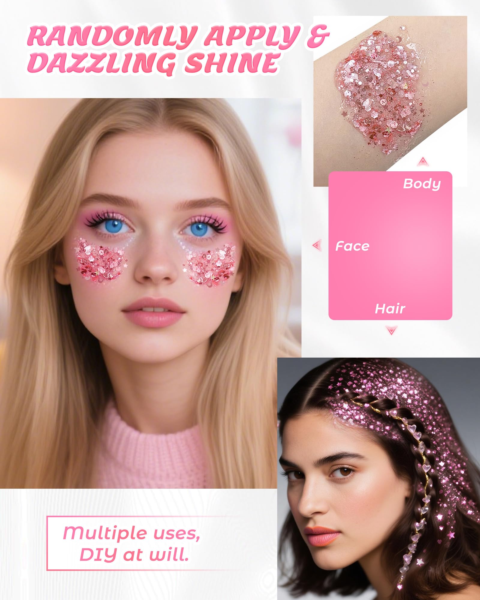 SUMEITANG glitter applied to hair part for instant mermaid highlight effect