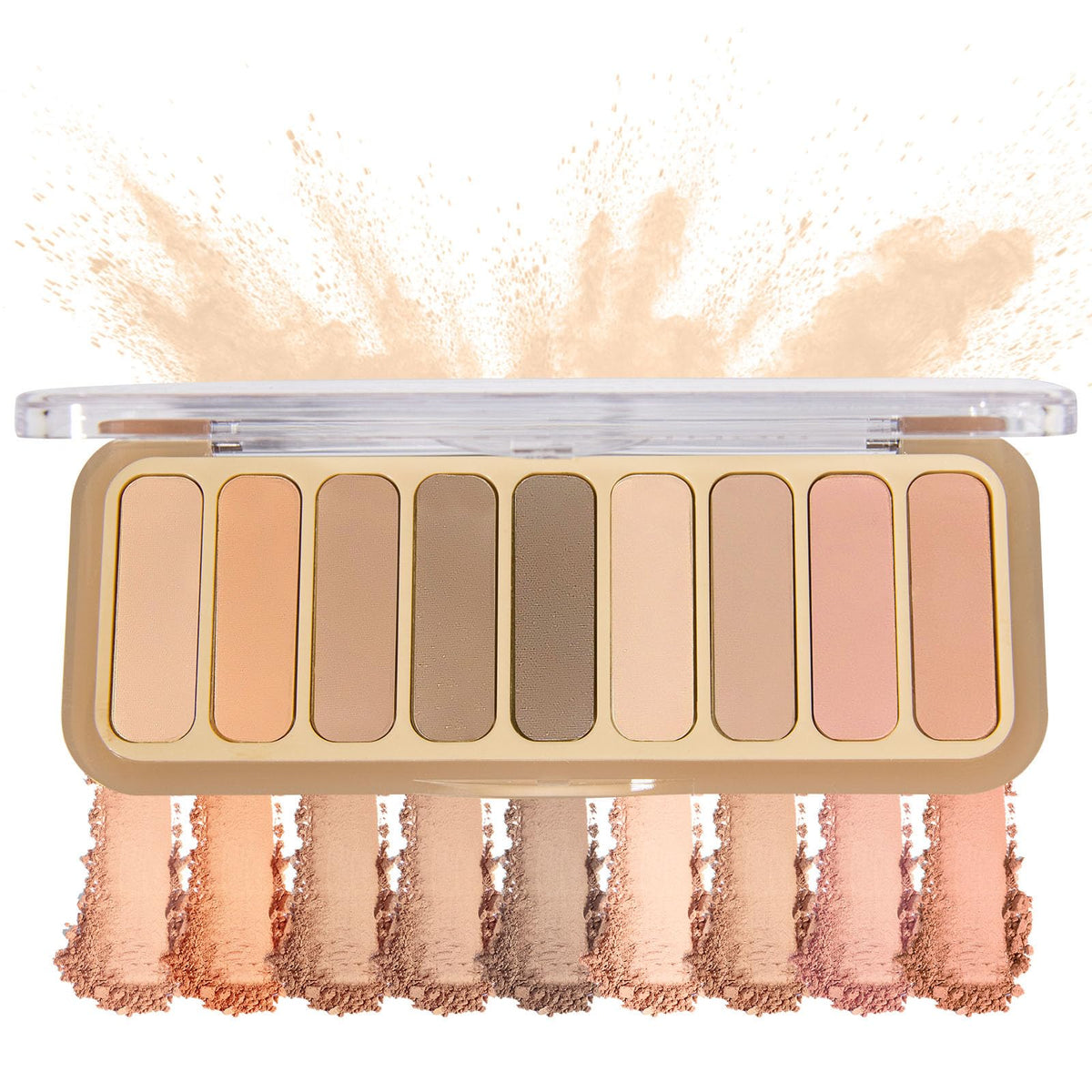 SUMEITANG palette front view showing nine neutral matte shades and compact design benefit