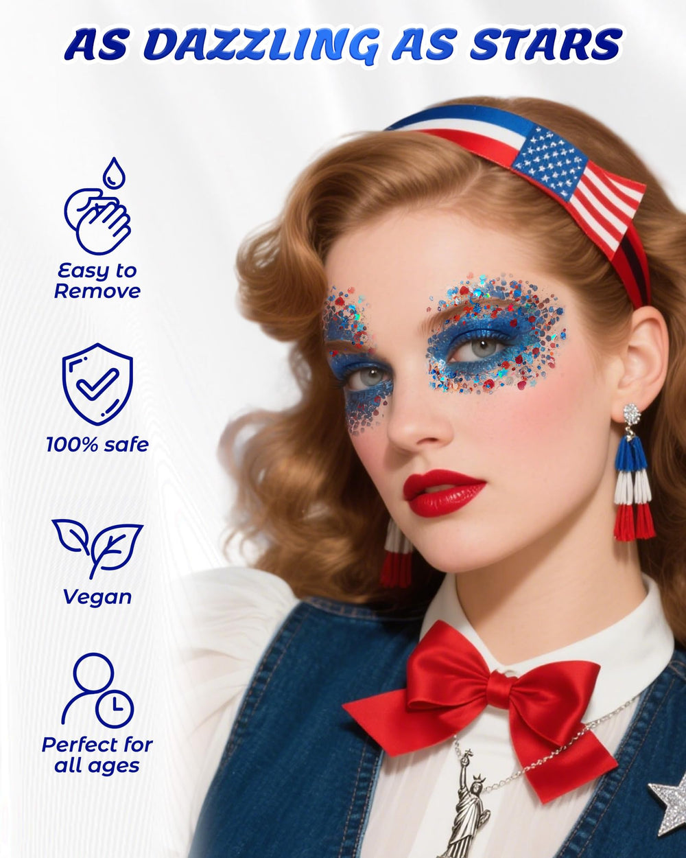 SUMEITANG model at fireworks night wearing patriotic glitter for high-impact festival look