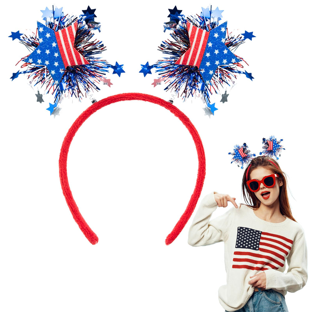 Sumkita headband front view showing patriotic ribbons and stars, festive accent
