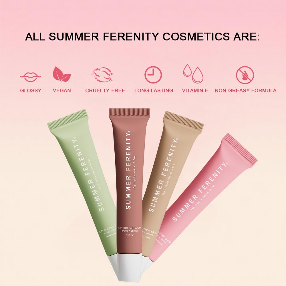 Summer Ferenity ingredients display with shea butter and vitamin E highlighting nourishing benefits