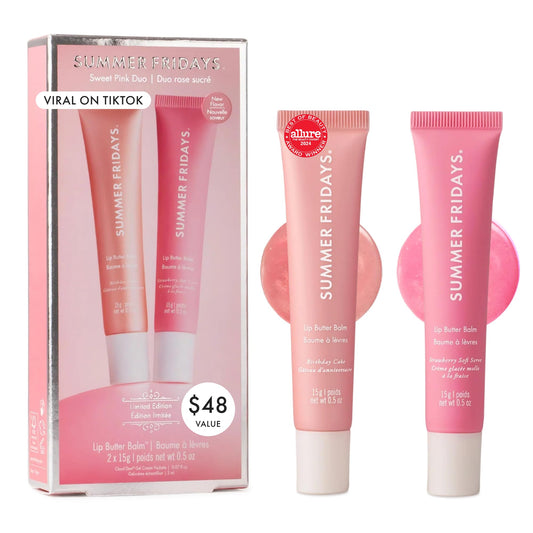 Summer Fridays duo front packaging showing both tinted balm sticks and branding benefit