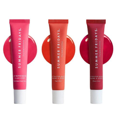 Summer Fridays front packaging trio showing three tinted balm benefits moisture