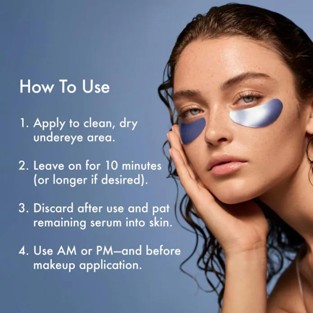 Model applying Summer Fridays patches under eye, quick de-puff benefit